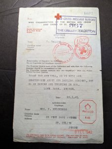 1942 England Red Cross Cover Geneva to St Helier Jersey Channel Islands