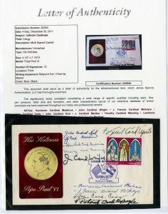 Paraguay Stamps Pope Paul VI Cachet signed by 10 Cardinals COA