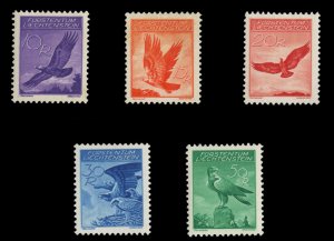 Liechtenstein #C9-13 Cat$151, 1934-35 Golden Eagle, set of five, hinged