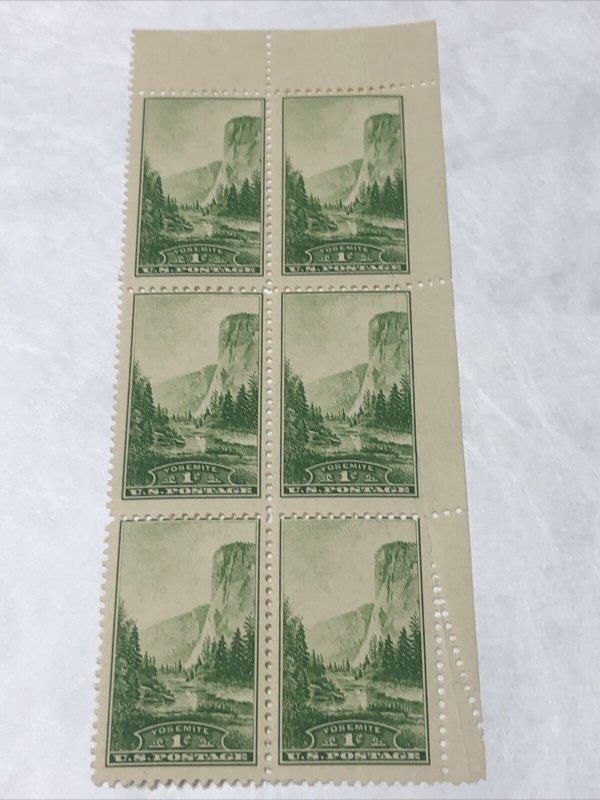 US 740 Yosemite National Parks 1C Block Of 6 Super Fold Over Mint Never Hinged 