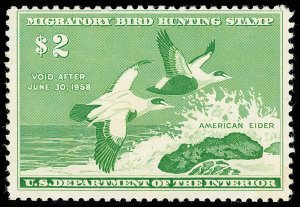 United States #RW24 Mint diog fine to very fine   Cat$85 1957, $2 American Eider