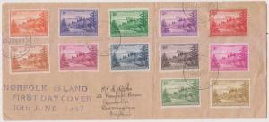 BC NORFOLK ISLANDS 1947 Sc 1-12 ON FD COVER TO BIRMINGHAM, ENGLAND F,VF 