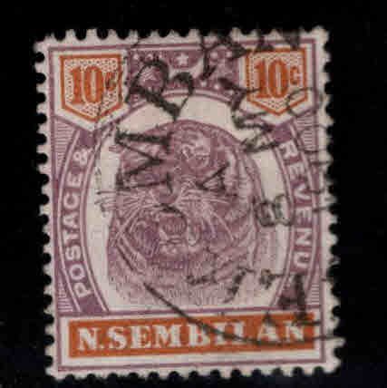 MALAYA Negri Sembilan Scott 10 Tigers Head stamp CV$17