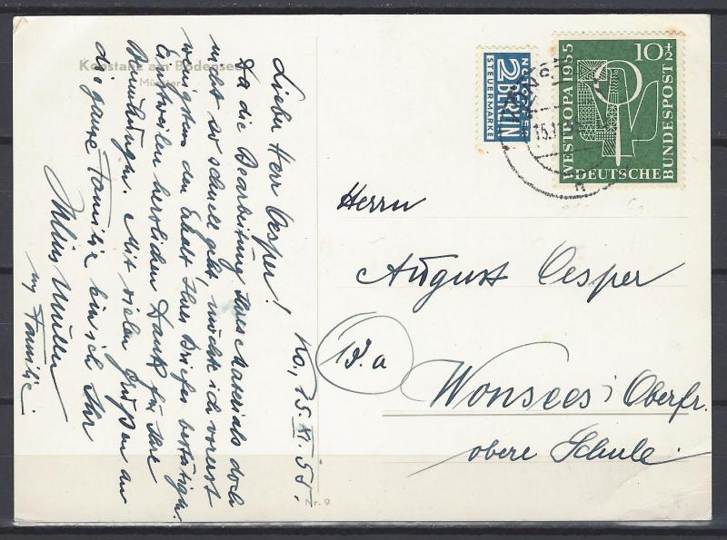 Germany Bund Scott # B342 + RA6, used, on picture postcard