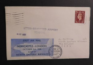 1938 Air Mail Cover Airport of London Croydon England  to Airport Leeds