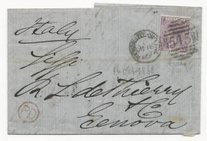 GREAT BRITAIN Scott #45 Pl #6 on Cover 1868