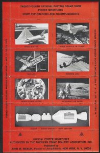 A.S.D.A. 1972 Stamp Show, Space Exploration, Sheet of 8 Poster Stamps, Scarlet