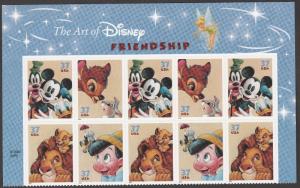 US 3865-3868 3868a Disney Friendship 37c header block (10 stamps) MNH 2004
