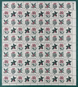 Scott 1254a -1257a CHRISTMAS FLOWERS Tagged Sheet of 100 US 5¢ Stamps MNH 1964