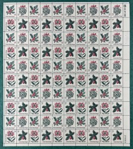 Scott 1254-1257 CHRISTMAS FLOWERS Tagged Sheet of 100 US 5¢ Stamps MNH 1964