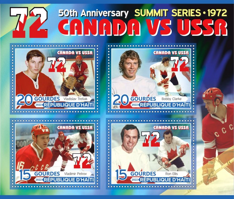 Stamps. Sports USSR-Canada Hockey Haiti 2022 year 1+1 sheets perforated