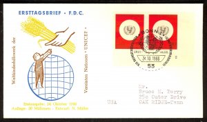 GERMANY 1966 UNICEF Sc 967 Plate No. Pair on Cachet FDC to USA