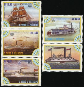 ST. THOMAS & PRINCE Sc 756a-e VF/MNH- 1984- Ships -all 5 unique singles from S/S