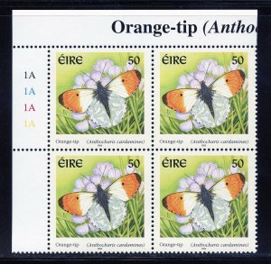 Ireland 1265 MNH,  Butterfly (UL) Plate Block from 2000.