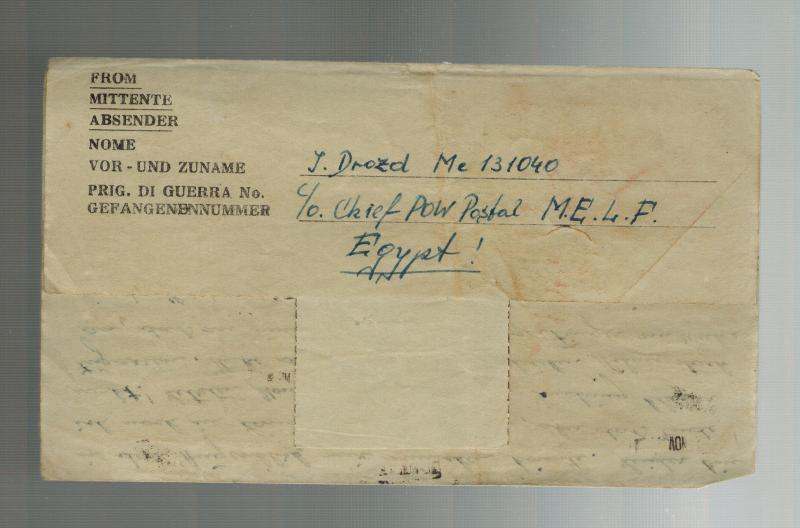 1947 Egypt MELF German POW Prisoner of War Ltr Cover to Paraguay Antonio Aerts