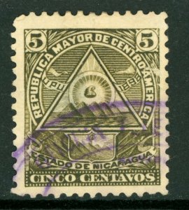 Nicaragua 1898 Seebeck Coat of Arms 5¢ Unwmk VFU B635