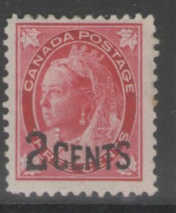 CANADA SG171 1899 2c on 3c CARMINE MTD MINT