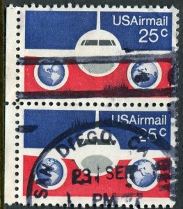 C89 25c Plane & Globes Air Mail Used Pair