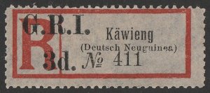 NEW GUINEA - GRI 1915 GRI 3d Kawieng seriffed Registration label. MNH **.