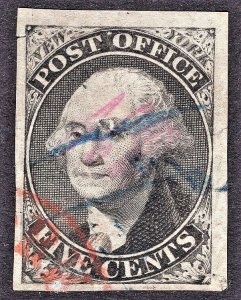 [MB]    NYC #9X1a~ USED 1846 POSTMASTER PROVISIONAL w/Blue Manuscript Cancel