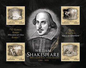 GHANA 2016 WILLIAM SHAKESPEARE 400TH MEMORIAL ANNIVERSARY SHEET OF 4 STAMPS MNH