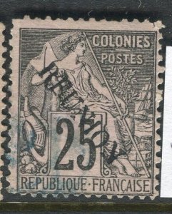 FRENCH COLONIES; REUNION 1890s classic Optd. issue used 25c. value