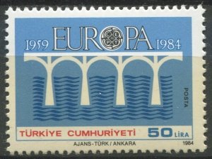 Turkey Sc#2275 MNH, 50L bl & multi, Europa (C.E.P.T.) 1984 - Bridge-25th Anni...