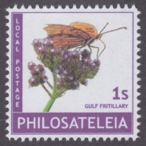 US PHILOSATELEIA LP - Gulf Fritillary - Single Stamp - M N H - Private Issue