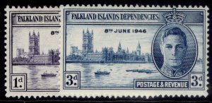 FALKLAND ISLANDS - Dependencies GVI SG G17-G18, 1946 VICTORY set, M MINT.