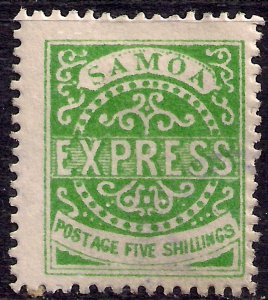 Samoa 1877 - 80 QV 5/-d Green unused SG 19 Perfs 12 CV £600 ( R964 )