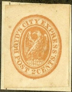 1856 2c Boyd's City Express Post, Dull Orange Scott 2OL13