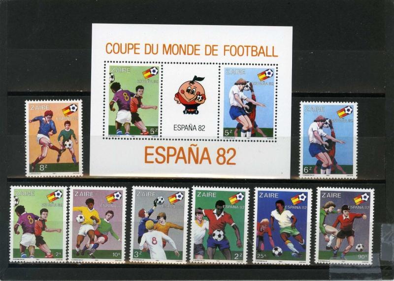 ZAIRE 1982 Sc#1019-1027 SOCCER WORLD CUP SPAIN SET OF 8 STAMPS & S/S MNH 