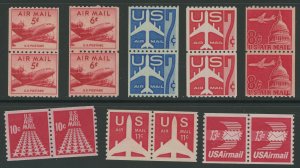 USA Airmail Coil Pairs - Full set of 8 - Mint never hinged & sound