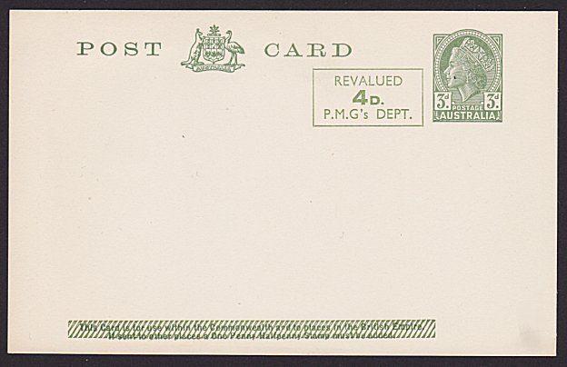 AUSTRALIA QE 3d postcard revalued 4d unused.................................3709