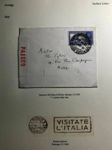 1940 Spencers India Censored Cover To Rome Italy Visit Italy Slogan Cancel