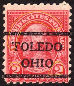 1924, US 2c, Print flaws, Used, Toledo precancel, Sc 583