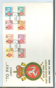 Isle of Man J9-J16 1975 Postage dues/first day covers; Coats of Arms/postage due set of eight to E1 on an unaddressed cacheted f