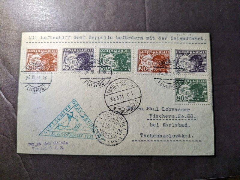 1931 Austria Airmail LZ 127 Graf Zeppelin Iceland Flight to Czechoslovakia