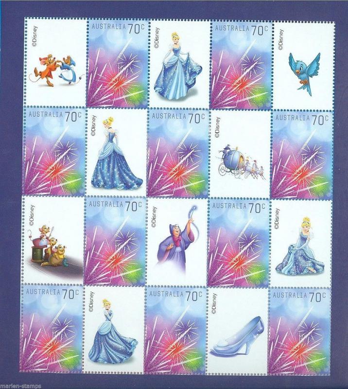 AUSTRALIA 2015 SET OF TWO DISNEY CINDERELLA  SHEETS IN FOLDER MINT NH