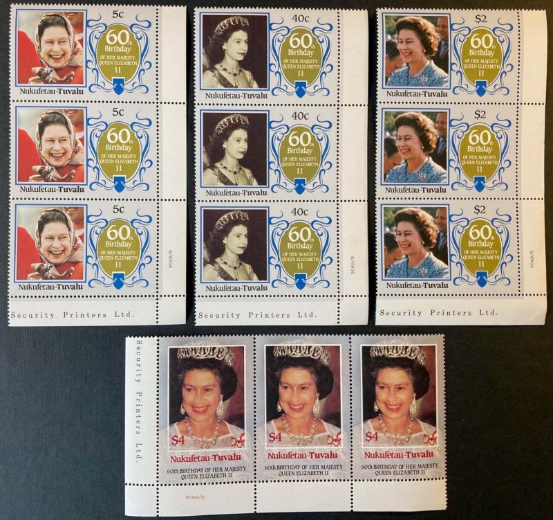 Tuvalu Nukufetau 1986 60th birthday queen elizabeth 3 sets corner block MNH 