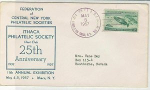 U.S. 1957 ITHACA Philatelic Society 25th Anni. Illust Salmon Stamp Cover Rf37684
