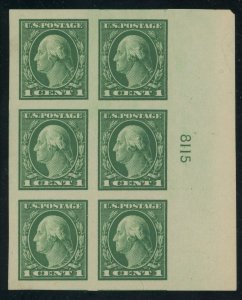 USA 481 - 1 cent Washington Imperf - Plate Block of 6 - XF/Sup Mint Never Hinged