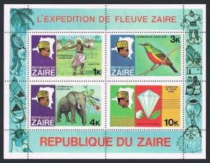 Zaire 905a,909a,MNH.Michel Bl.23-24. Congo River expedition,1979.Map,Bird,Dancer