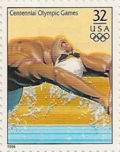 US 3068q Atlanta Centennial Olympic Games Men's Swimming 32c single MNH 1996