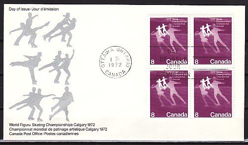 Canada, Scott cat. 559. Figure Skaters, BLk/4. First day cover. ^