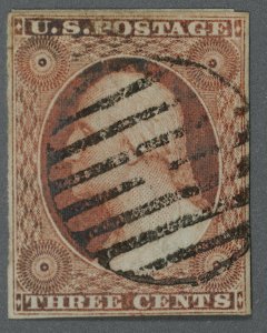 United States #11 VF Type I Color Red w/ Fancy Geometric Cancel