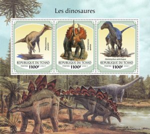 CHAD - 2021 - Dinosaurs - Perf 3v Sheet - Mint Never Hinged