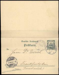 Germany 1907 PORTO SEGURO Togo Postal Stationery Reply Pair  Ganzsachen Co 82298