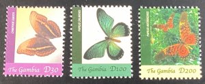 Gambia #2927A, 29A-B Mint Never Hinged Butterflies 2005