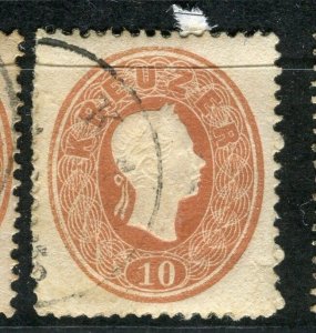 AUSTRIA; 1860-1 classic F. Joseph issue fine used Shade of 10k. value,